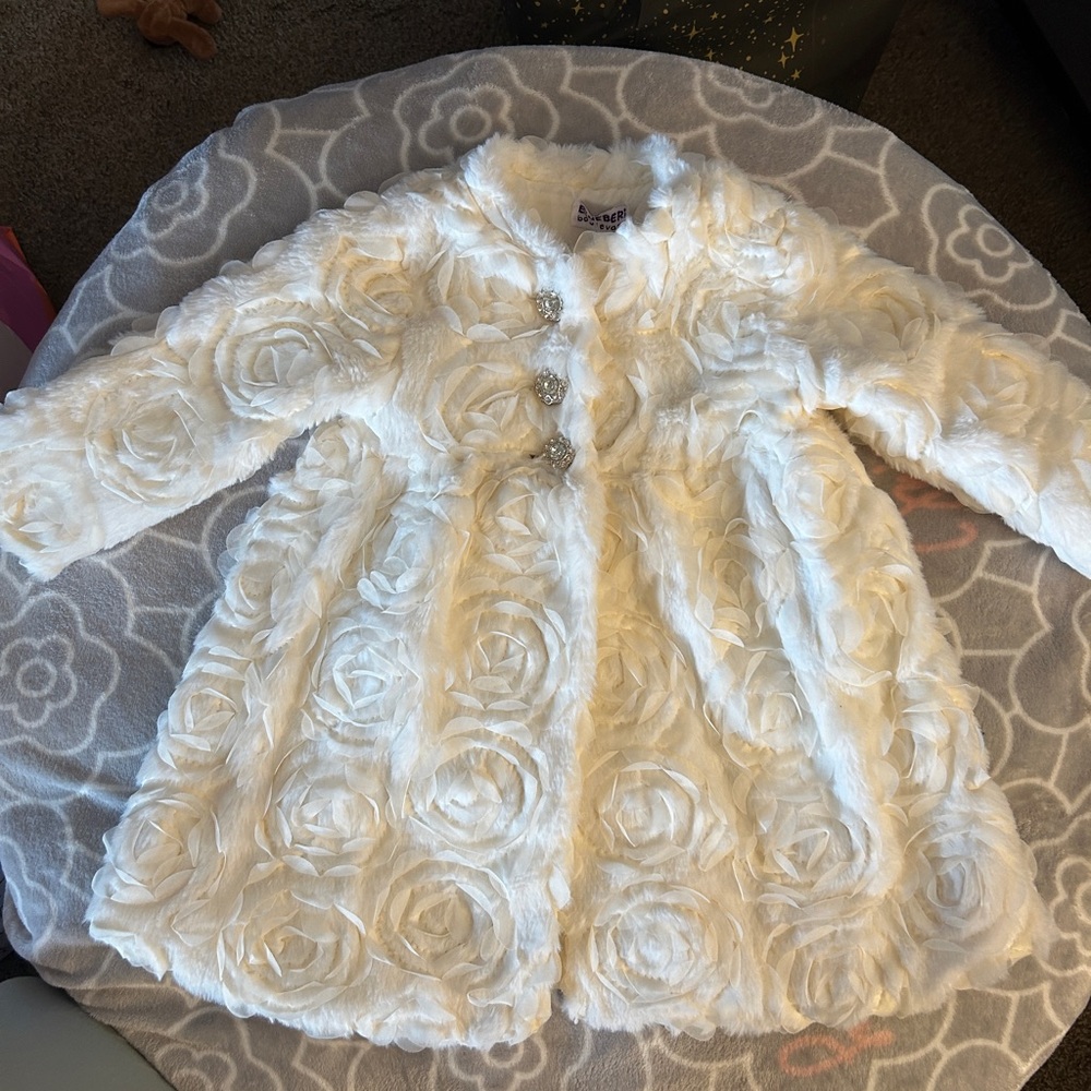 Blueberi Boulevard White Rose Pattern Kids Coat